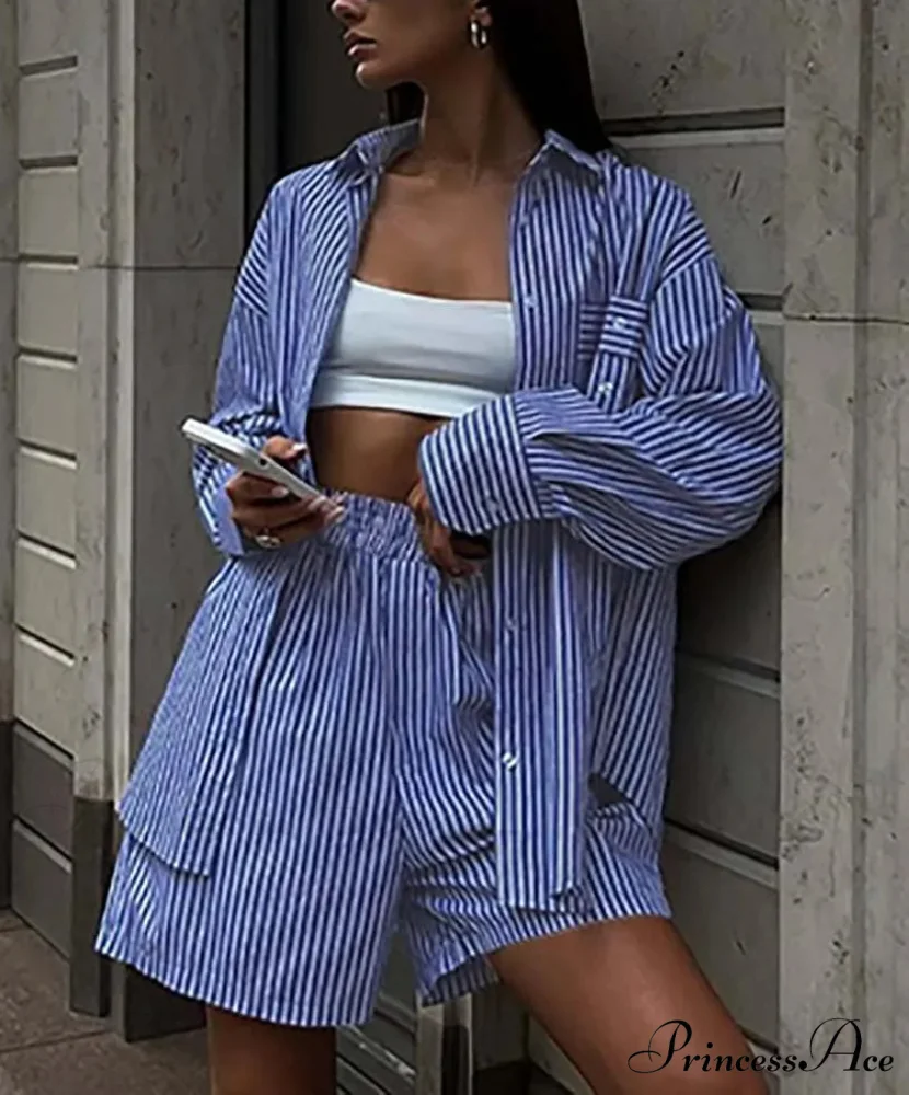 Blueprint Pockets Button Shorts Workplace Two Piece Set