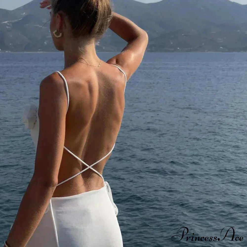 Bandage Floral Applique Sleeveless Maxi Dress - Image 4