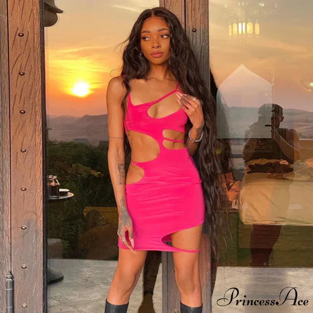 Strap Hollow Tight Solid Sexy Perforated Cut Out Dress