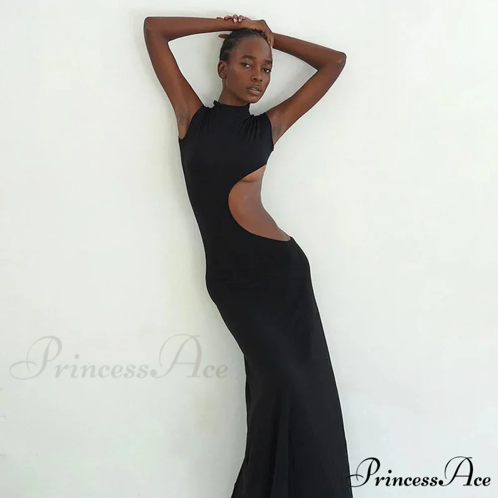 Black Hollow Out Long Women 2024 Sleeveless Bodycon Sexy Maxi Evening Slim Fashion Clubwear Cut Out Dress - Image 6