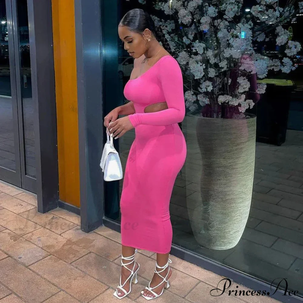 Summer in One Shoulder Hollow Out Asymmetrical Casual Bodycon Evening Elegant Woman Cut Out Dress