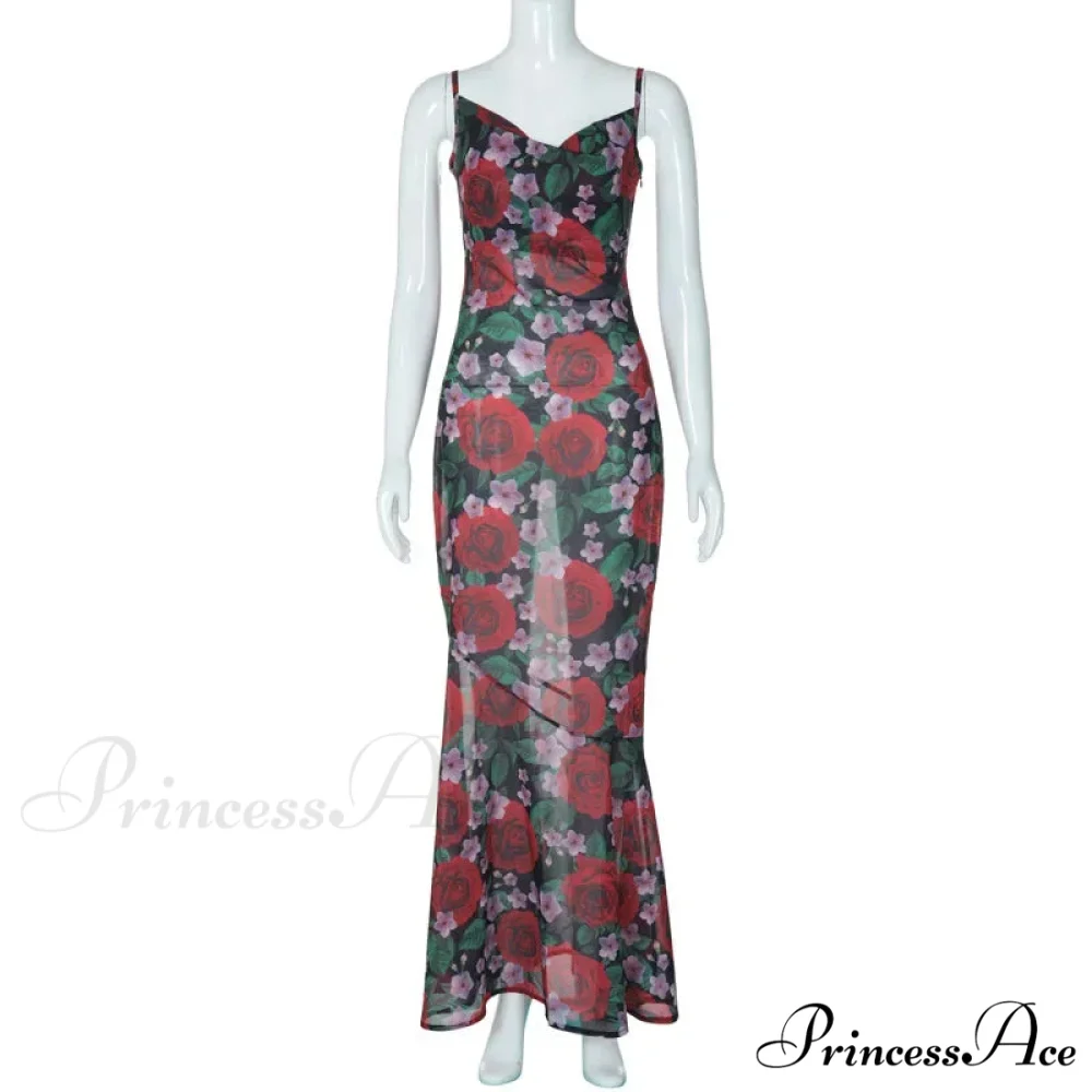 Print Sleeveless V Neck Party Club Backless Y2K Beach Sun Floral Dress - Image 4