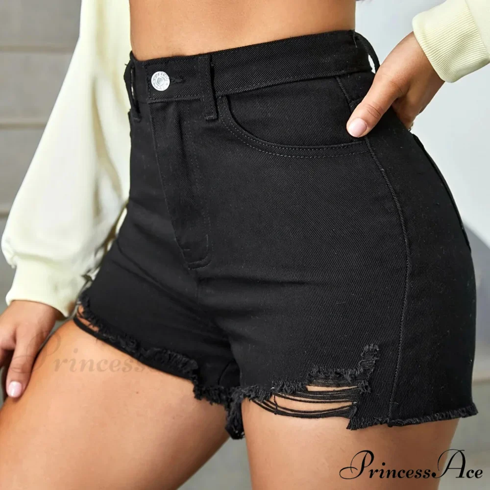 Fashion Y2k Street Style Torn Denim Casual High Waisted Printing Short