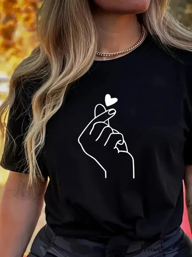 Solid Color Round Neck Plus Size Women's Short Sleeve Casual Daily Oversized Harajuku Summer Heart Print T-shirt