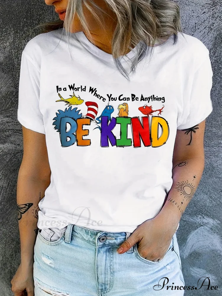 Vintage Valentines Be Print Summer & Spring Casual Short Sleeve Crew Neck Women's Clothing T-shirt