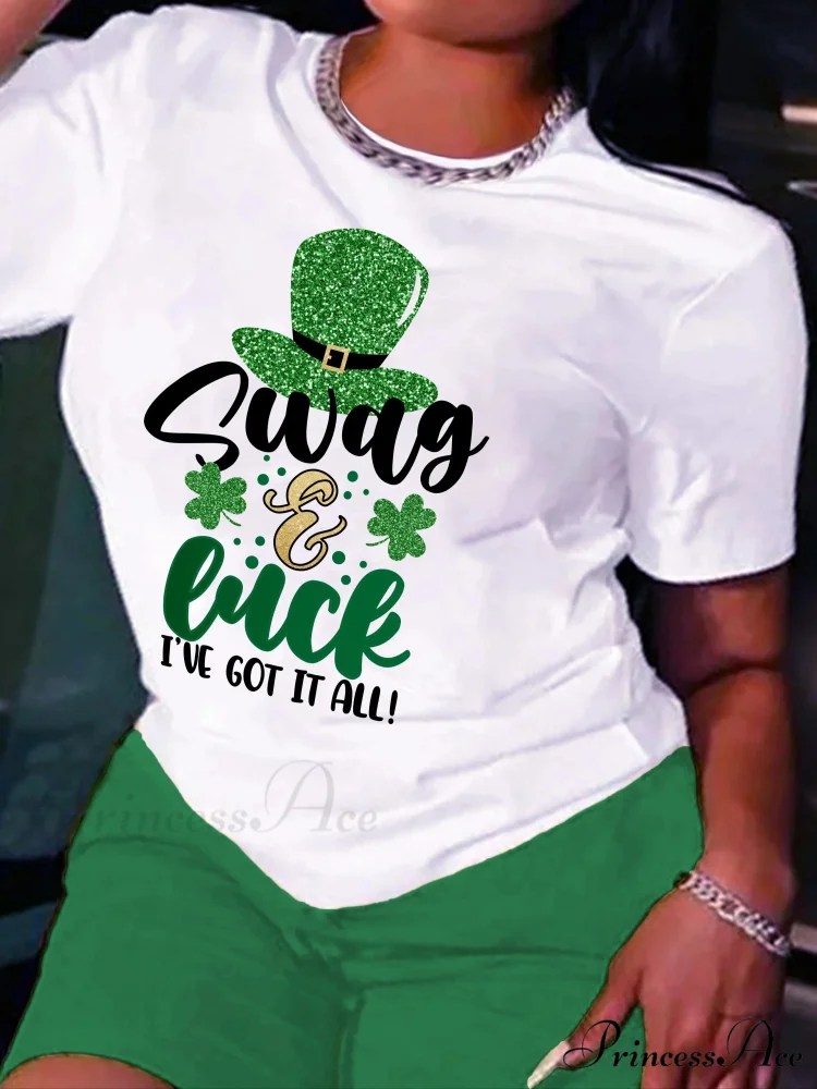 All-Season Casual Women's St. Patrick's Festive Alphabet Print Tee T-shirt