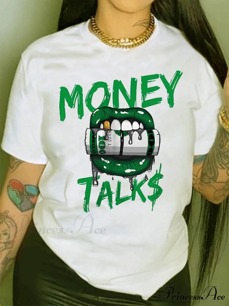 Dollar & Mouth Spring & Summer Women's Clothing Graphic Print Crew Neck Short Sleeve T-shirt