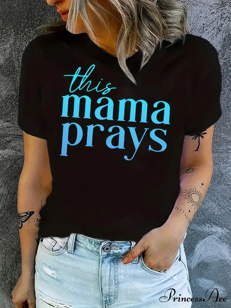 Mama Print Short Sleeve Crew Neck Women's Spring & Summer Top T-shirt
