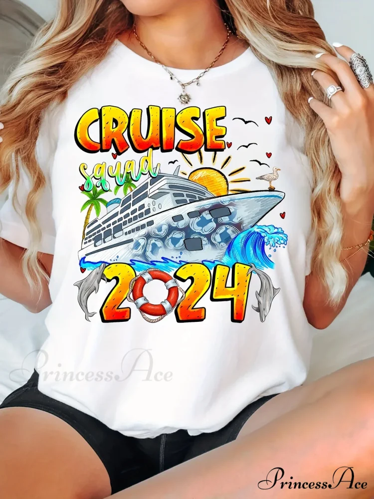 Cruise Print Women's Spring & Summer Short Sleeve Tee for Crew Neck T-shirt