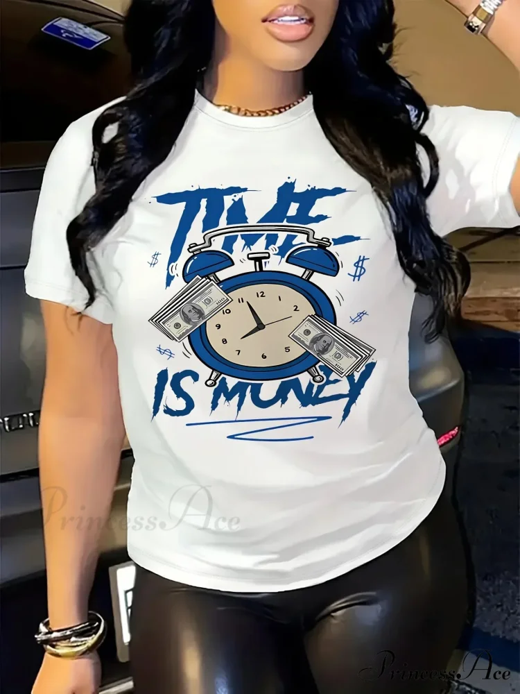 Women's Dollar & Print Casual Short Sleeve For Spring & Summer Crew Neck Top Women's Clothing T-shirt