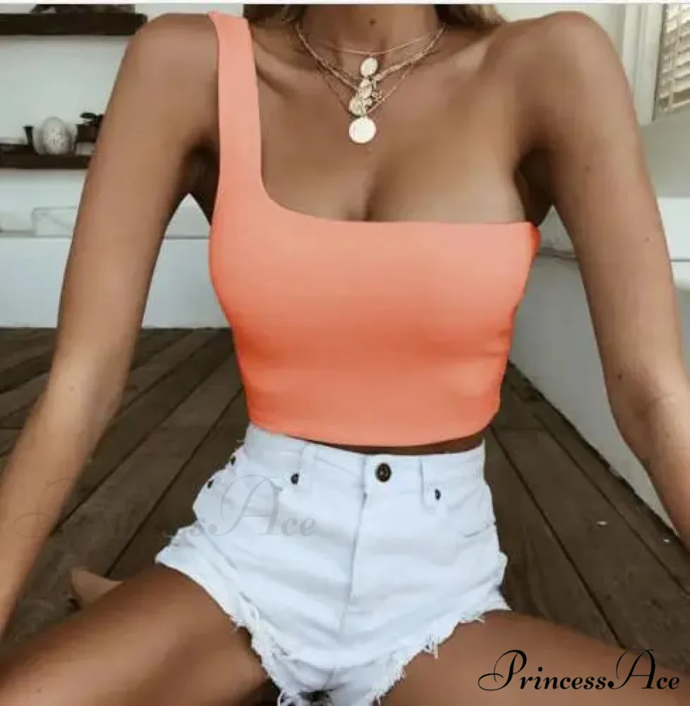 Women Female One Shoulder Crops Sleeveless Summer Beach Vest Bare Midriff Summer Fashion Clothes Tank top - Image 8