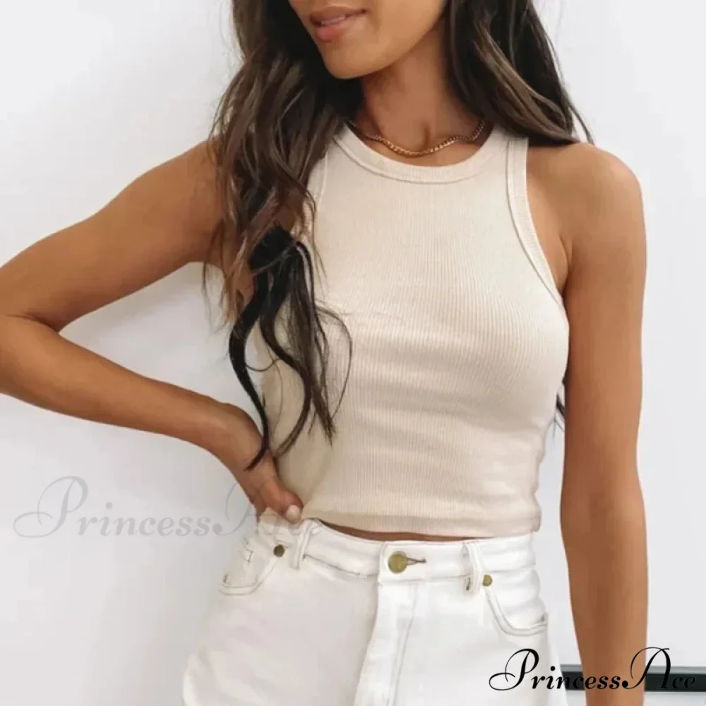 Ribbed Women White 2024 Summer Casual Fitness Short Vest Candy Knitted Off Shoulder Crop Women Tank top