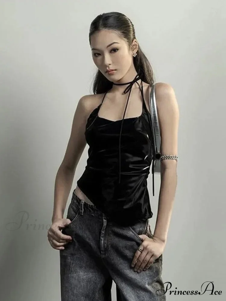 Black Trendy Personalized Young Girl Sexy Hot Cool Simple Women's Vest Tank top