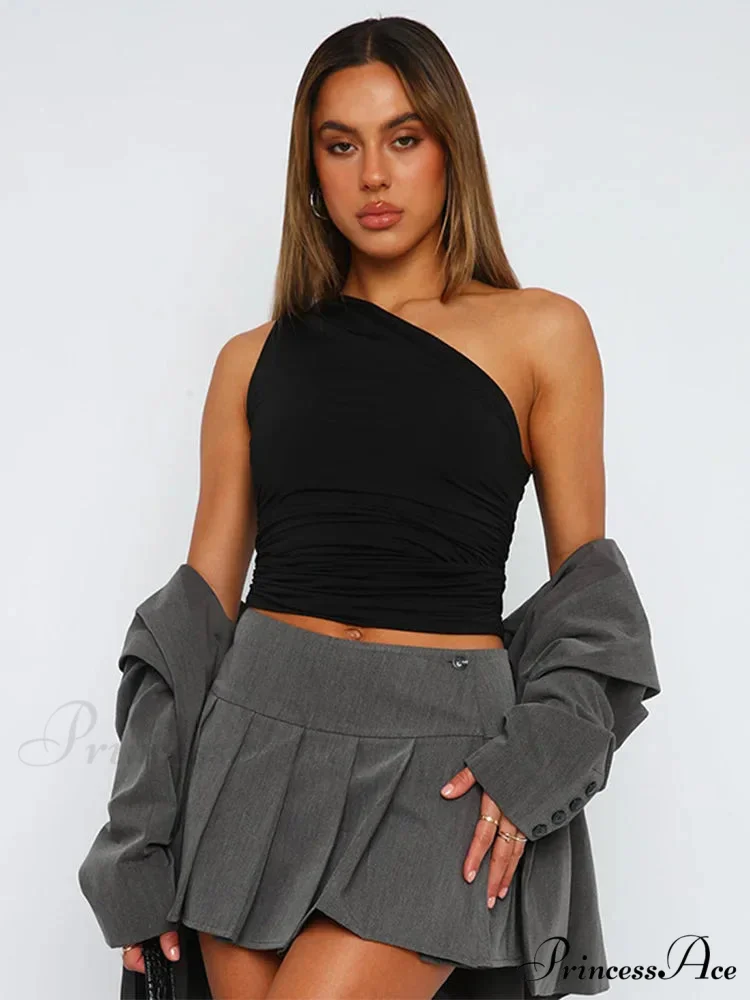 Solid Color One Shoulder Backless Candy Color Tight Sexy Sleeveless Neckless Slim Casual Tank top