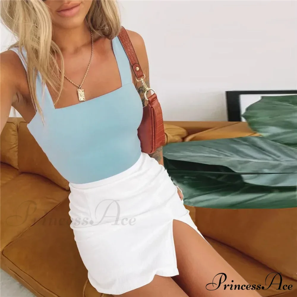 Square Neck Sleeveless Summer Crop Women Black Casual Basic T Shirt Off Shoulder Cami Sexy Backless Tank top - Image 8