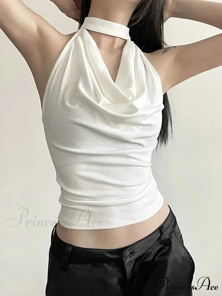 Solid Color Simple Casual All-match Cool Confident Sexy High Street Summer Travel Women's Thin Halter Vest Tank top