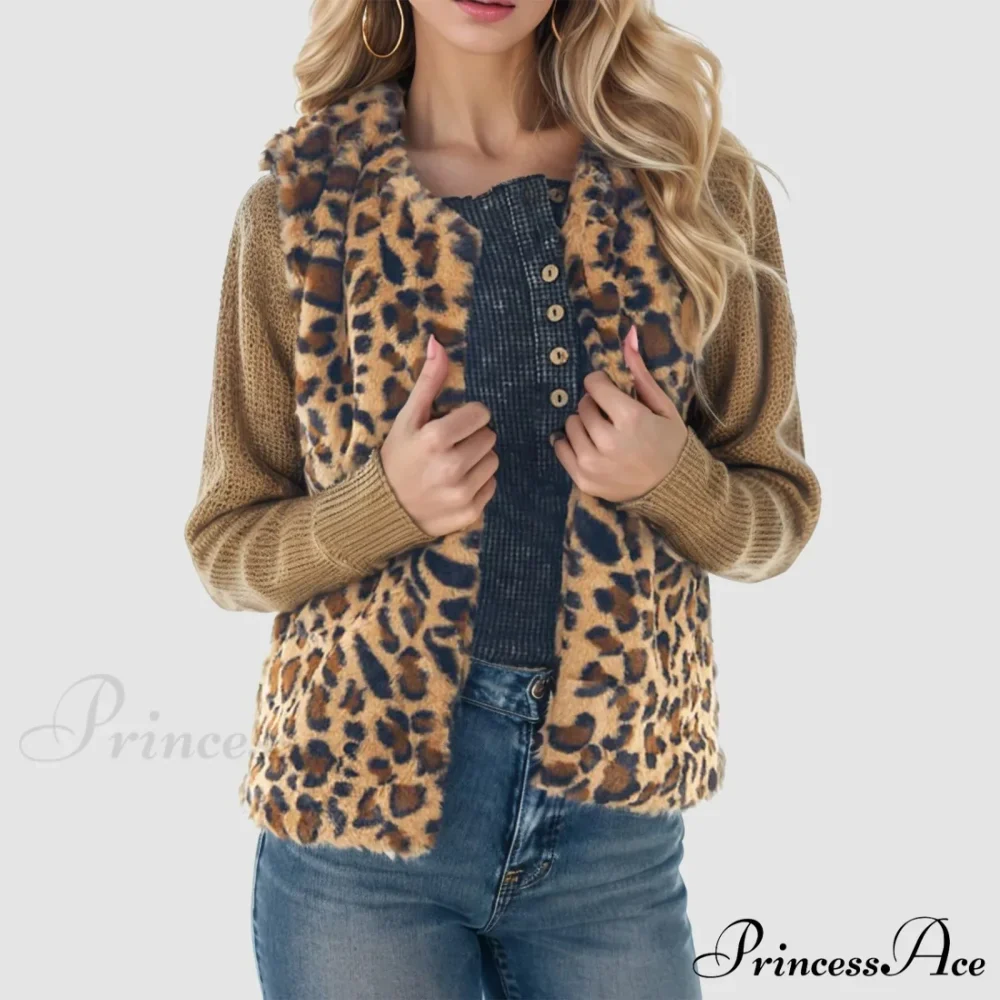 Fleece Sleeveless Leopard Print Stylish Chic Trendy Elegant Fashionable Classic Jacket