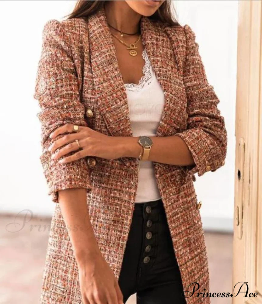 Lady Elegant Double-breasted Check Slim Long-sleeved Blazer - Image 8
