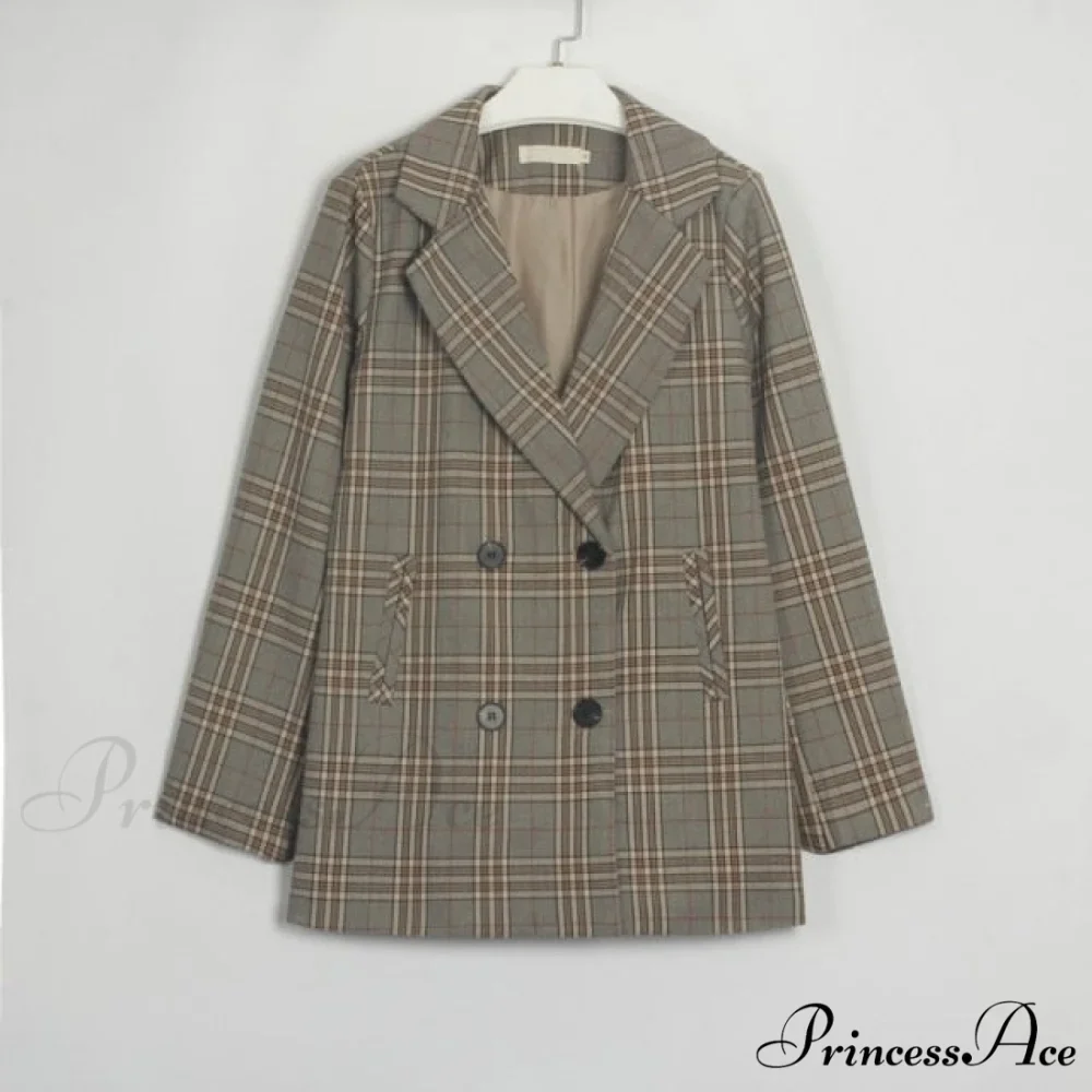Women Plaid Casual Blazer