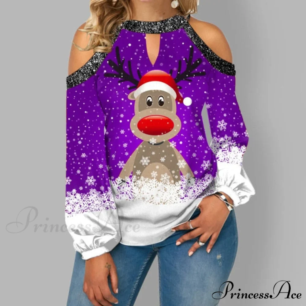 Christmas Casual Off Shoulder Printed Cute Top - Image 5