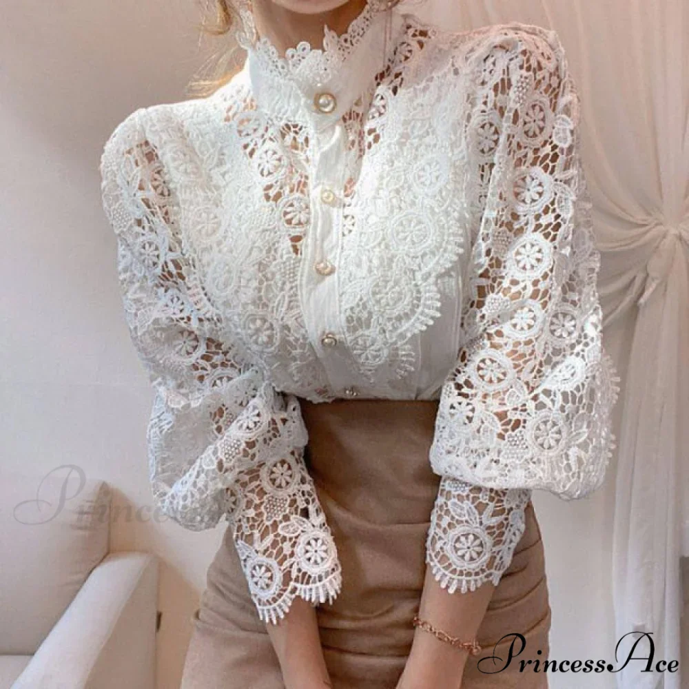 Long Sleeve Crew Neck Button Mesh Design Tops - Image 10