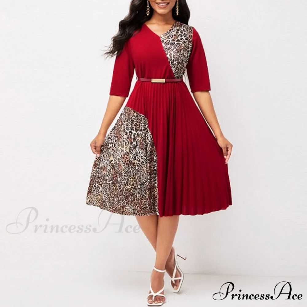 O Neck Half Sleeve Elegant A-Line Pleated Dress - Image 4