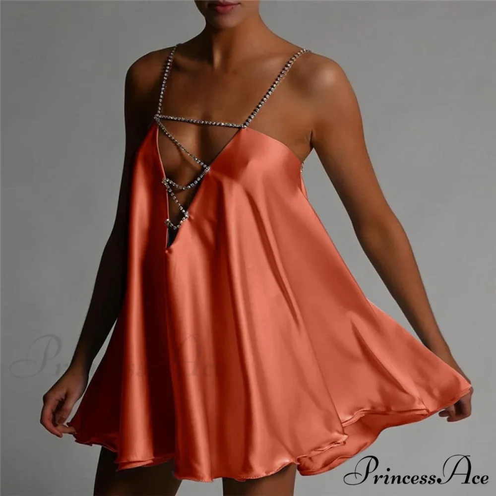 Solid Hollow V-neck A-line Mini Flared Dress
