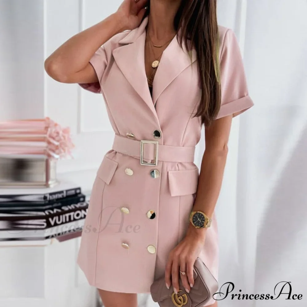 Elegant Turn-Down Collar Office Lady Dress - Image 5