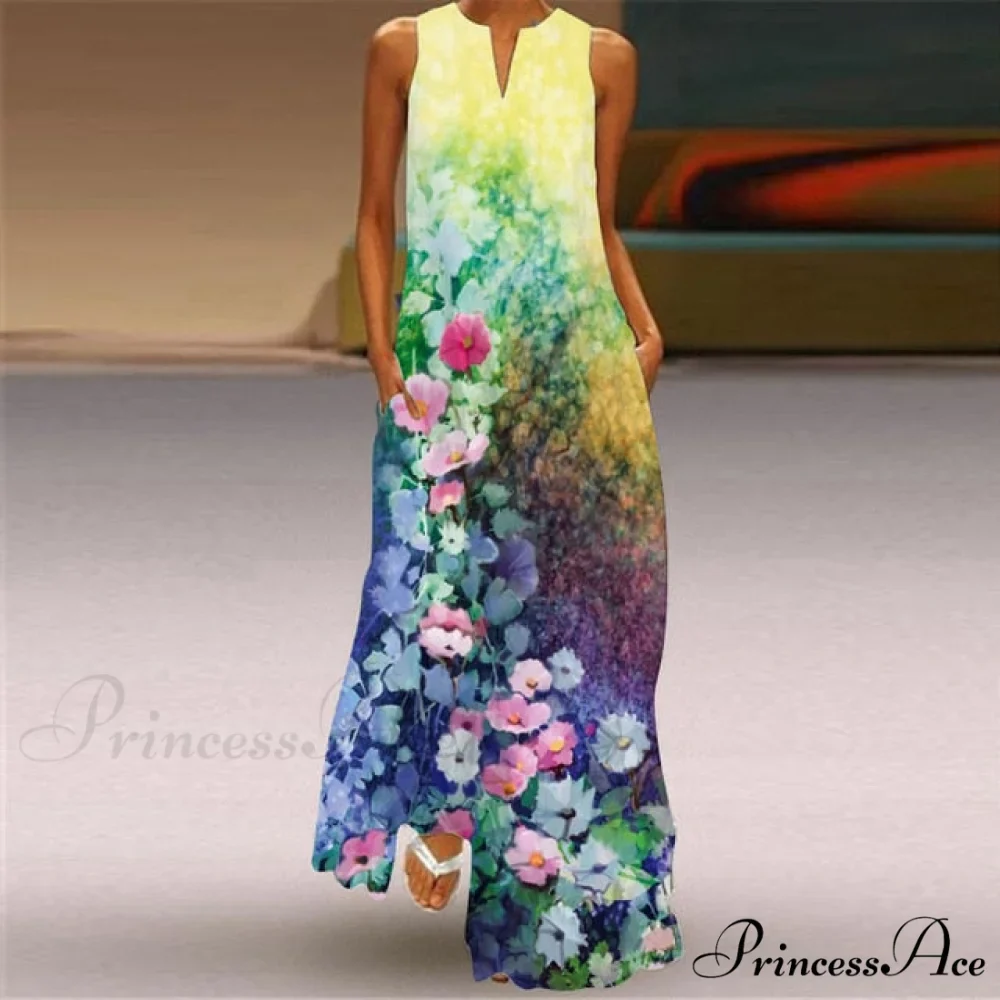 V-Neck Printed Emerald Flower Dress - Image 12