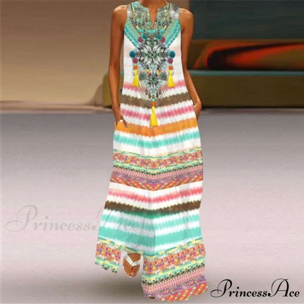 V-Neck Printed Emerald Flower Dress - Image 14