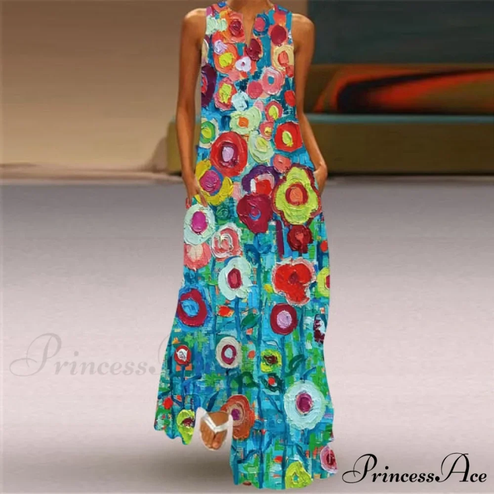 V-Neck Printed Emerald Flower Dress - Image 22