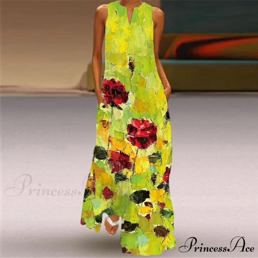 V-Neck Printed Emerald Flower Dress - Image 23