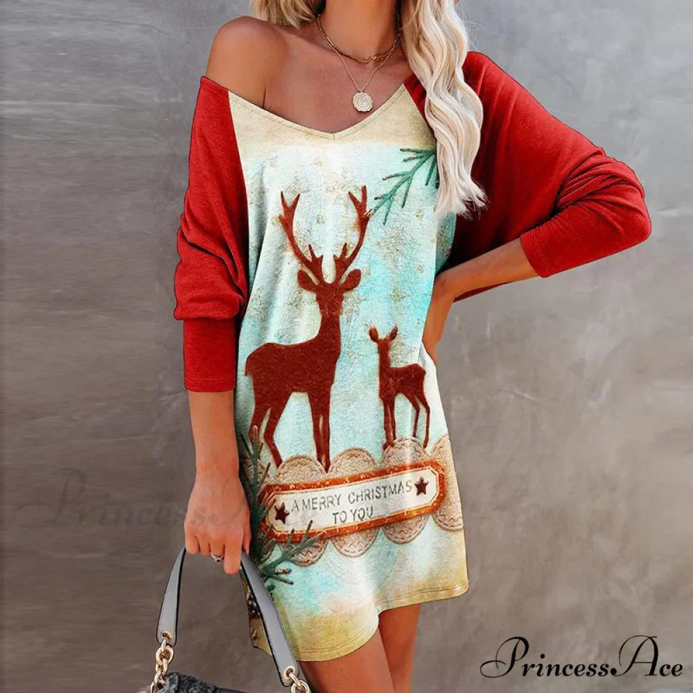 Elegant V Neck Long Sleeve Dress - Image 2