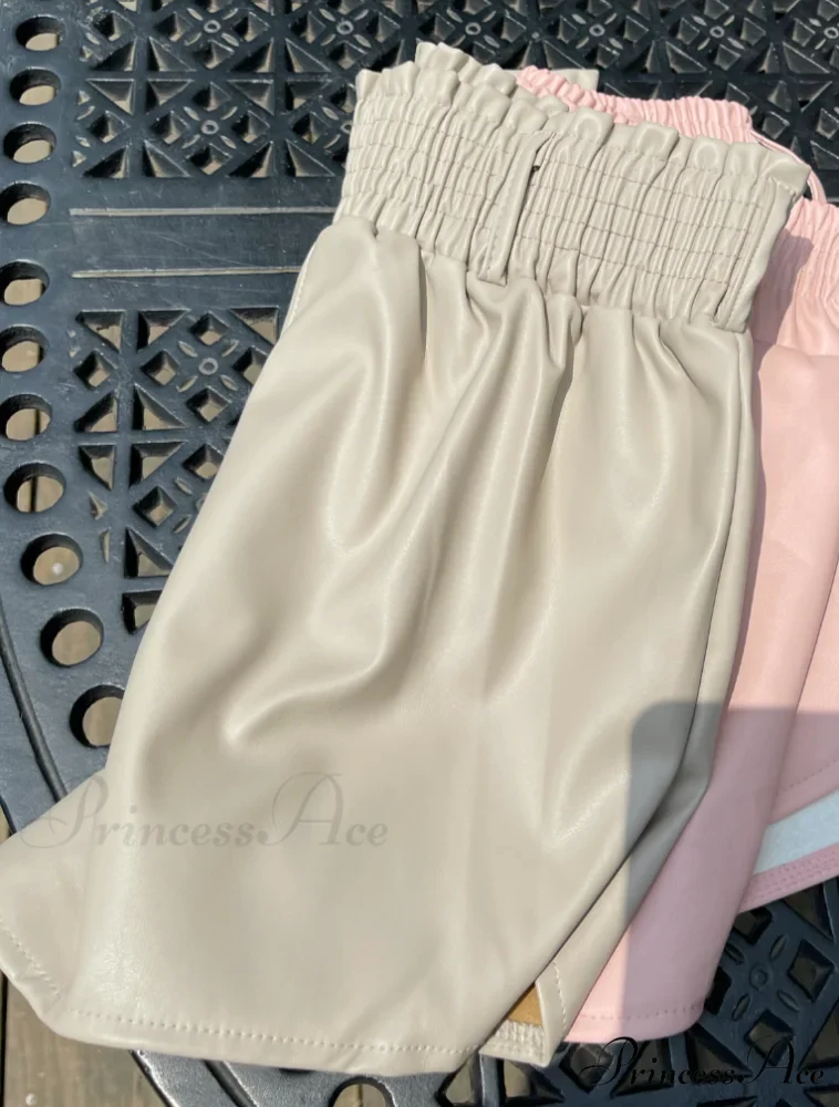 Elastic High Waist White PU Shorts - Image 8