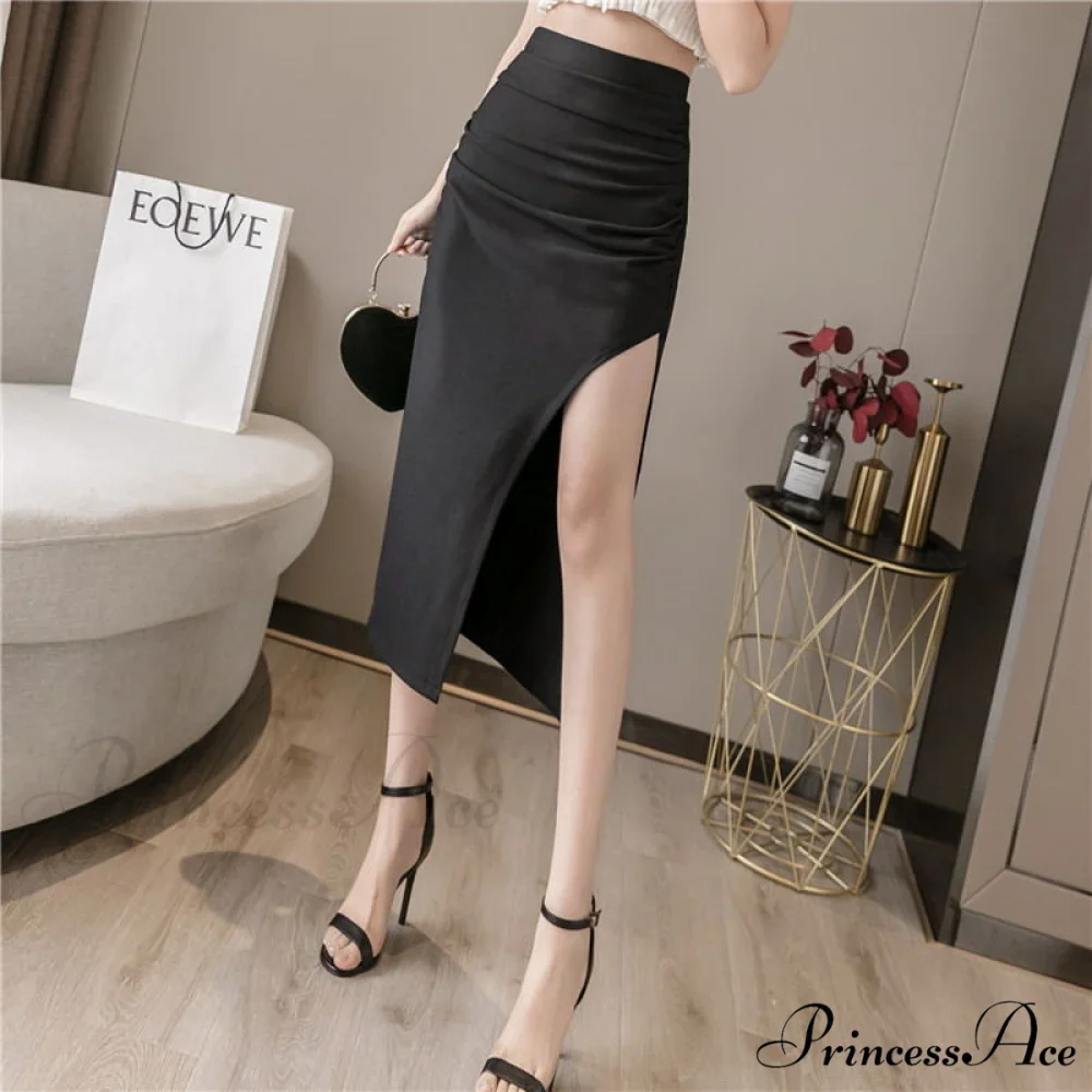 High Waist Black Slit Skirts