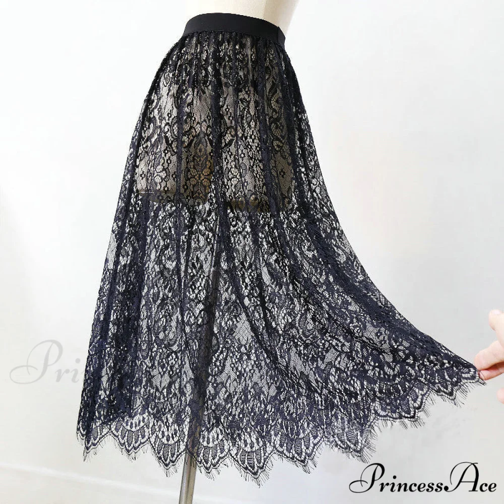 Sexy Mesh Lace Transparent Long Tulle Skirt