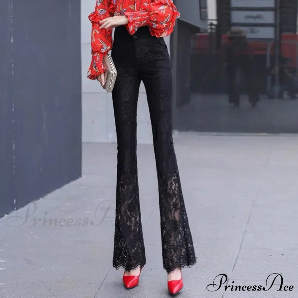 Elegant Vintage Lace Hollow Out Flare Pants - Image 4