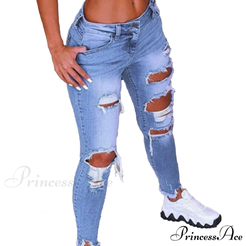 2024 Low Waist Hip Lift Ripped Holes Skinny Pants - Image 4