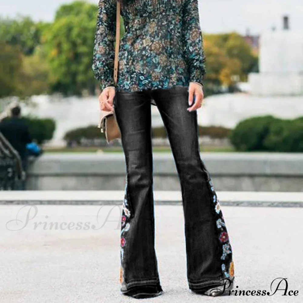Embroidered Denim Bell Bottom Pants - Image 6