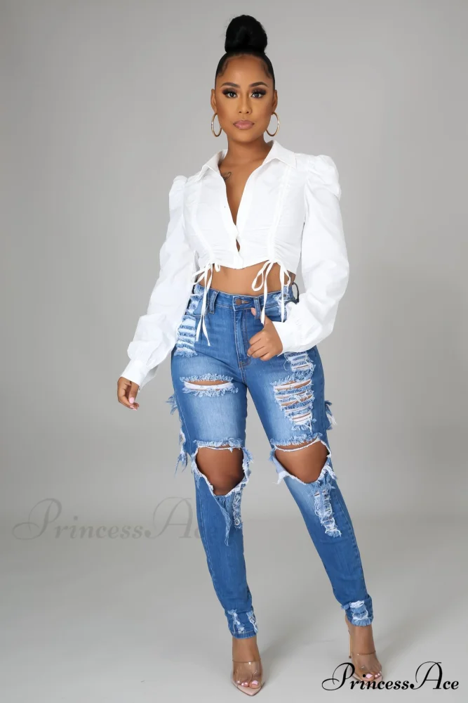 Hole Ripped High Waist Push Up Pants