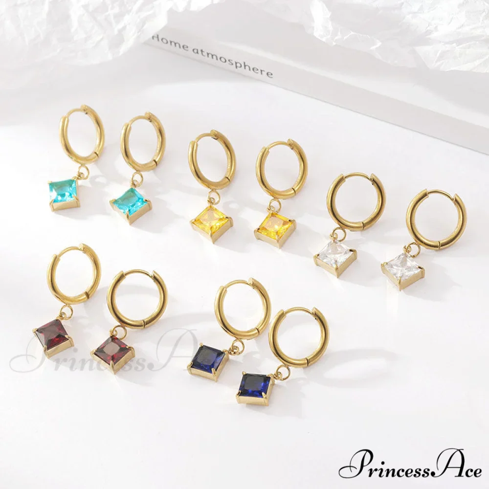 Stainless Steel Shining Diamond Drop Earrings