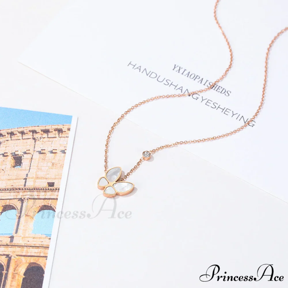 White Shell Butterfly Diamond Necklace