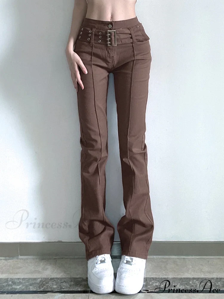 Brown Vintage Flared Hight Waist Jeans