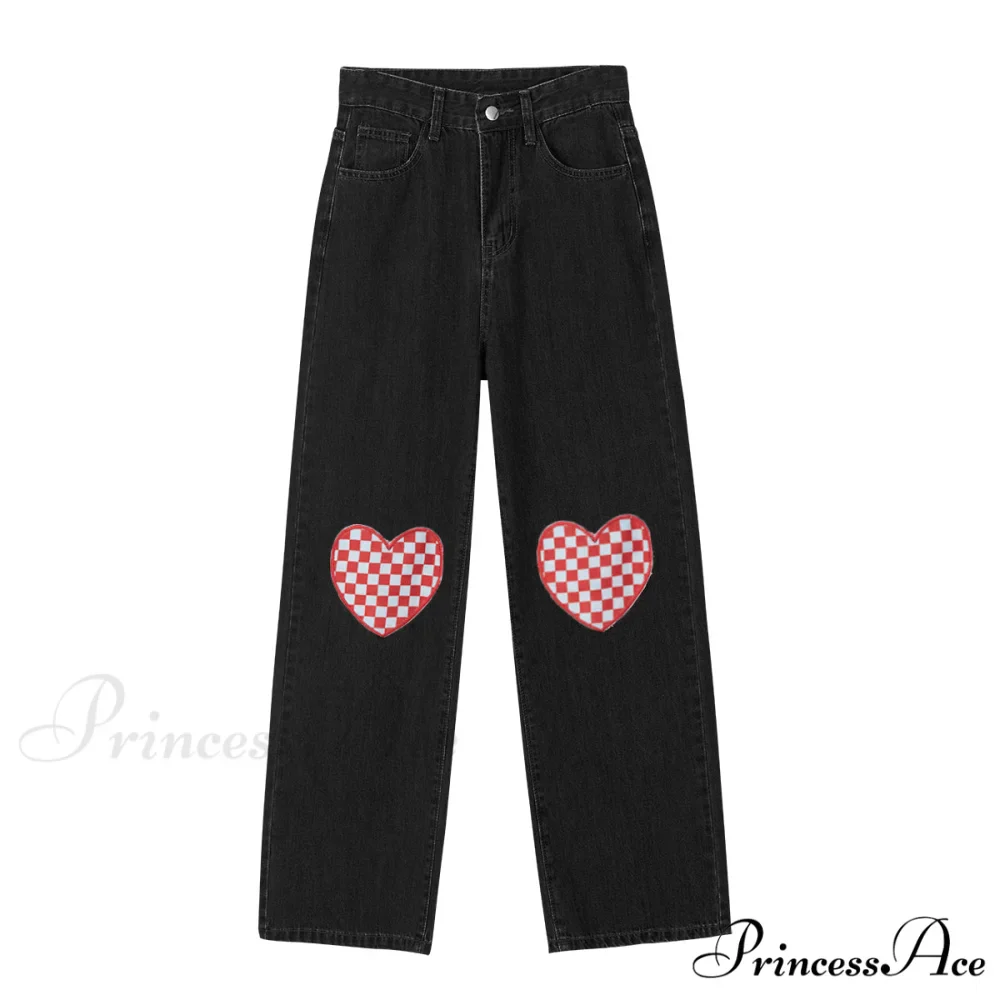 Cute Red Heart Print Pencil Jeans - Image 7