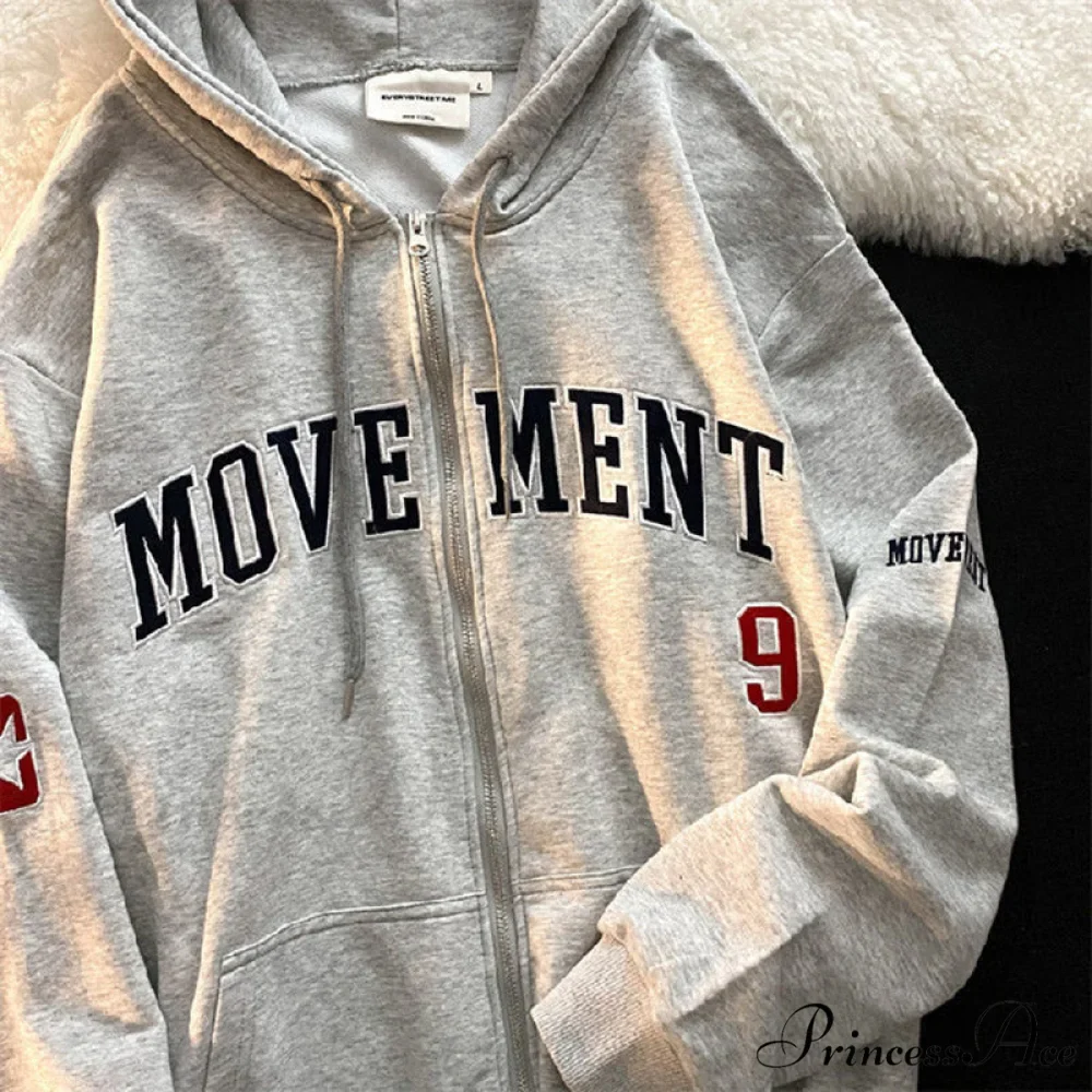 Retro Letter Print Loose Hoody Jacket - Image 8