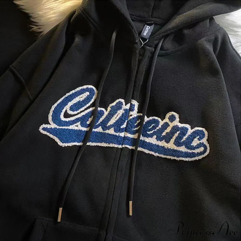 Retro Letter Print Baggy Hoody Jacket - Image 5