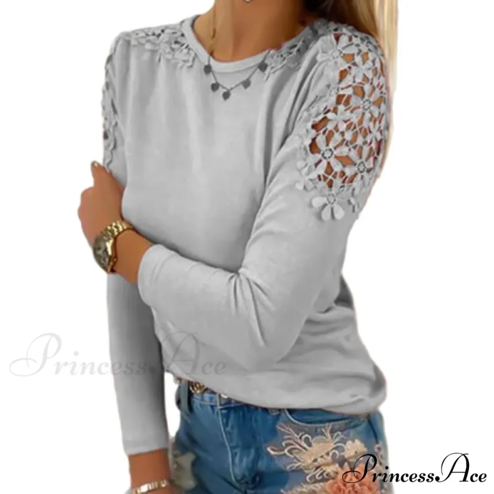 Pure Color Slim Lace Patchwork T-Shirt