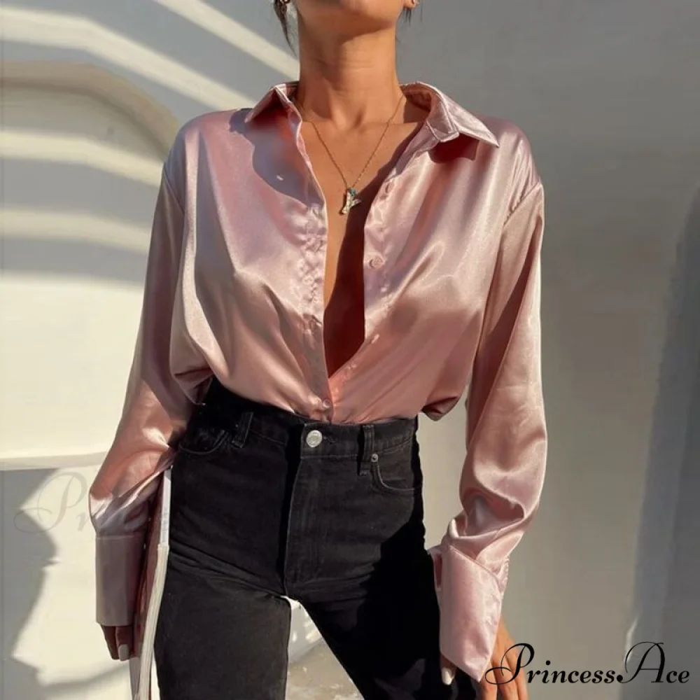 Elegant Satin Long Sleeve Blouses - Image 8
