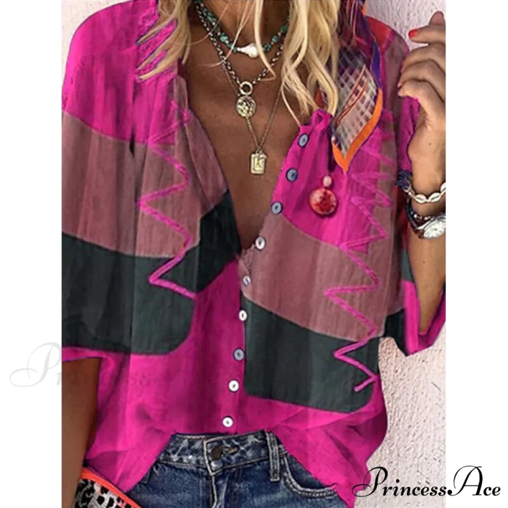 Vintage Loose Stamens Print Blouses - Image 12