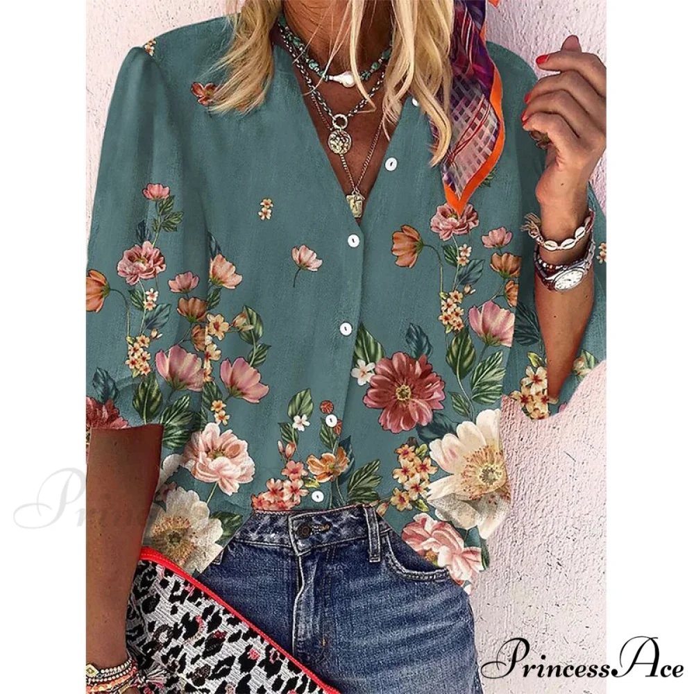 Vintage Loose Stamens Print Blouses - Image 13
